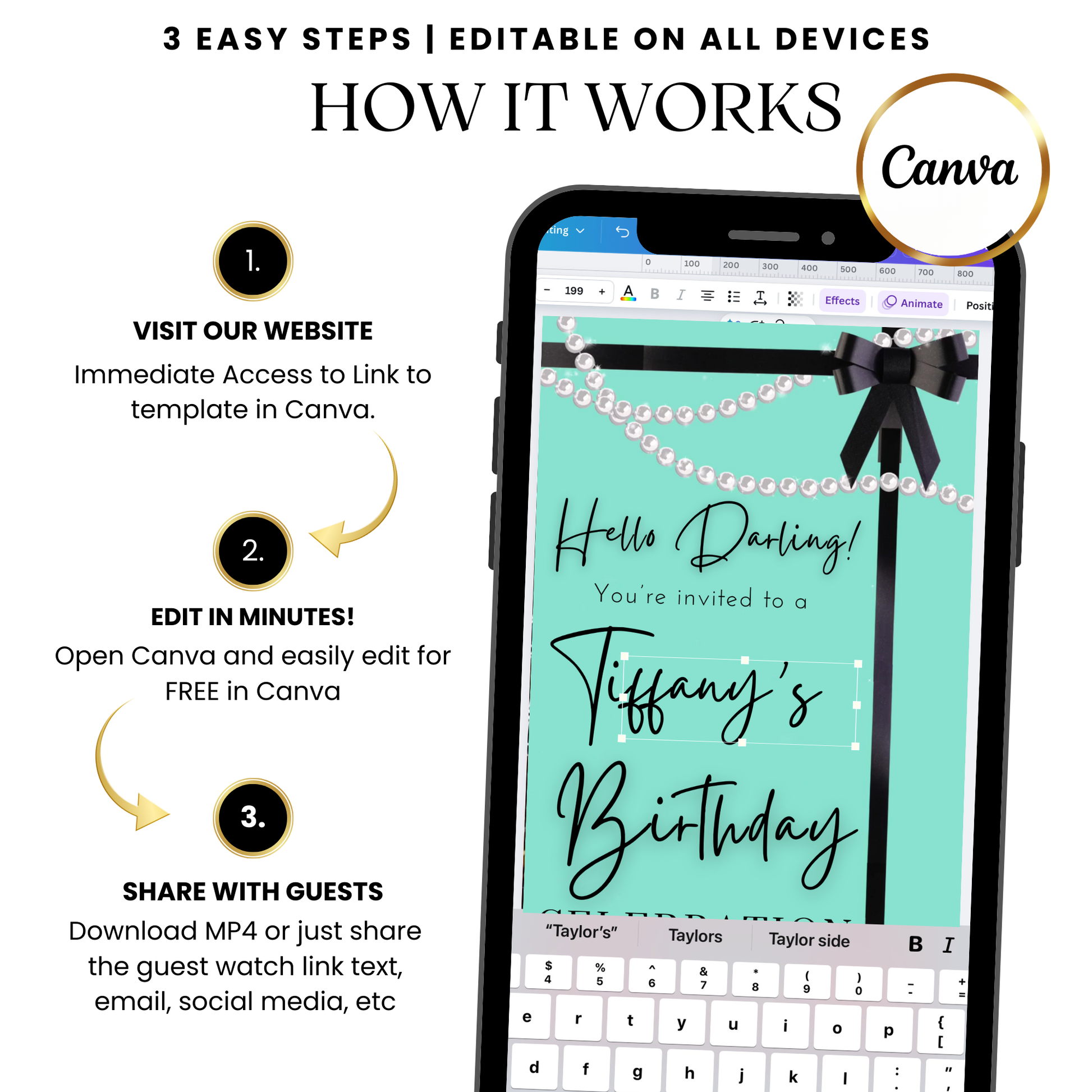 Black and Tiffany-blue theme digital invitation for chic celebrations