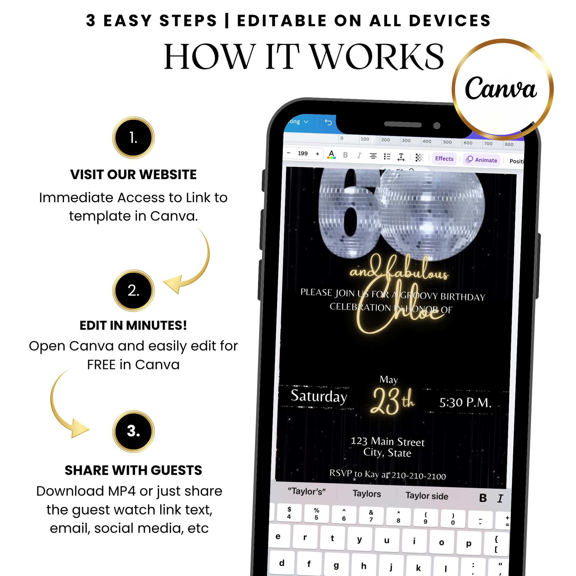 Fabulous sixty disco ball video invitation online