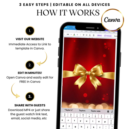 Red and Gold Christmas Party Video Invitation – Elegant Holiday Celebration Evite with Music