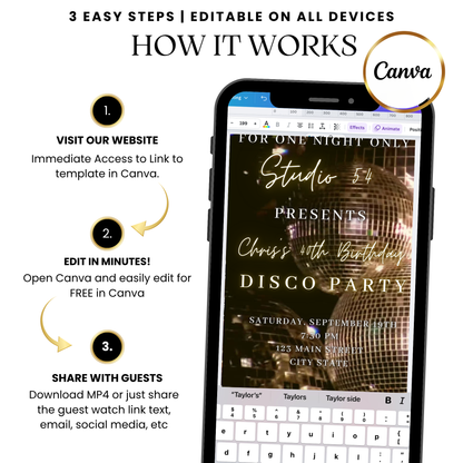 Disco ball glam video invitation template