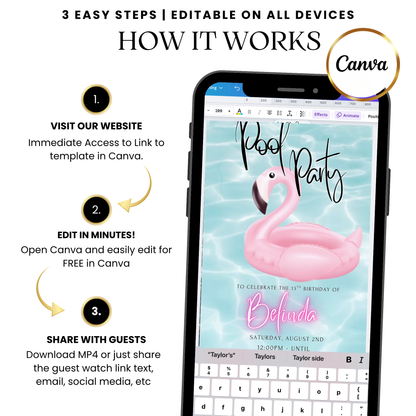 Pink Flamingo Pool Video Invitation with Music