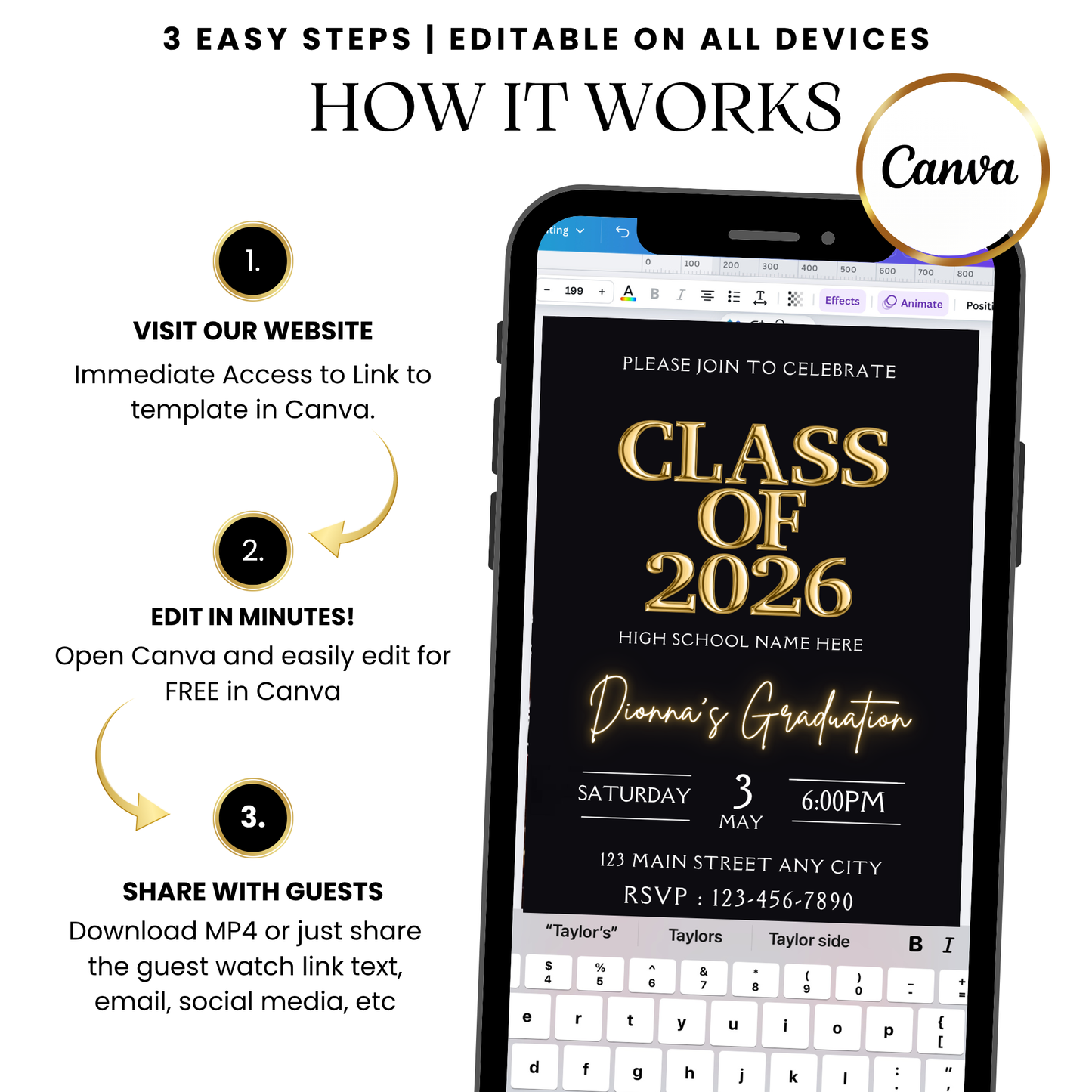 Customizable 2026 graduation announcement video invitation