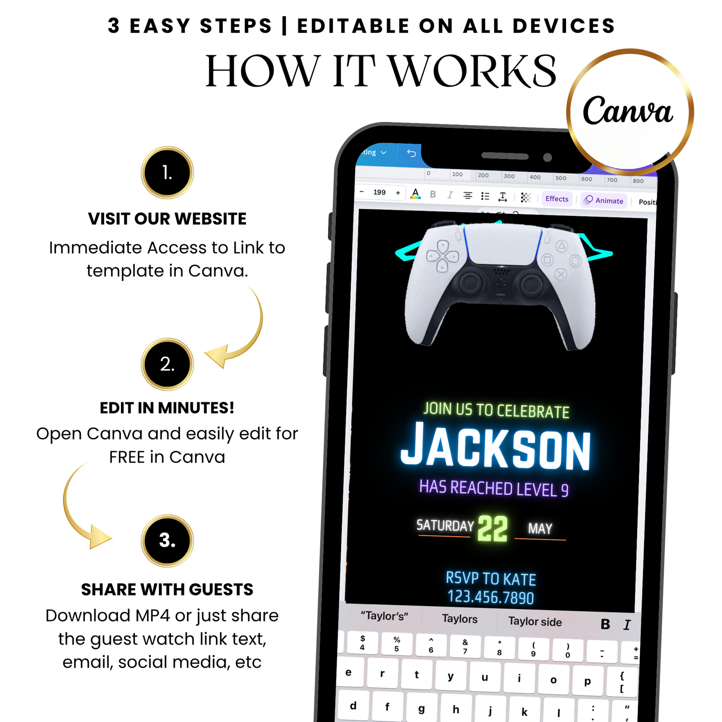 Neon Controller Theme Animated Evite for Mobile Sharing