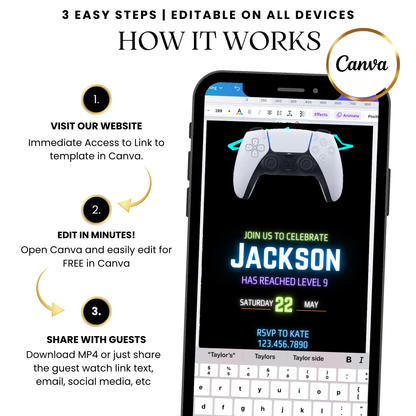 Neon Controller Theme Animated Evite for Mobile Sharing