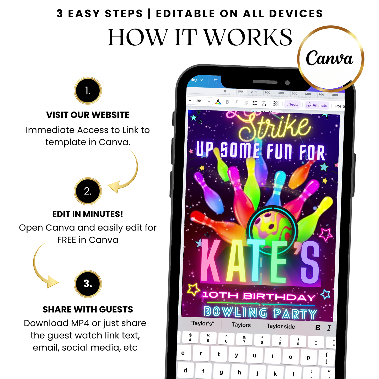 Glow Bowling Theme Video Invitation with Music