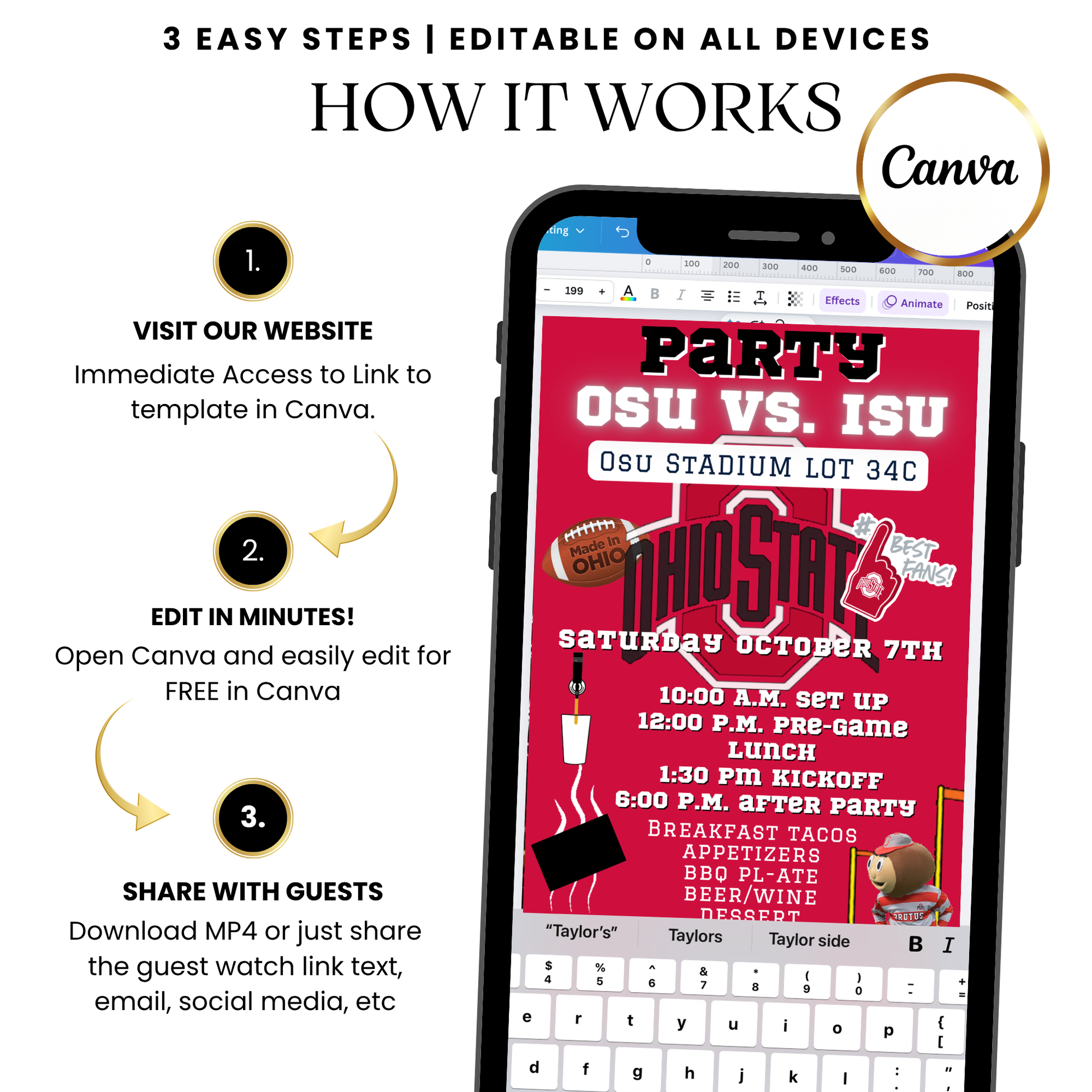 OSU tailgate video invitation template digital