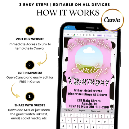 Pink cowgirl themed video invitation template first