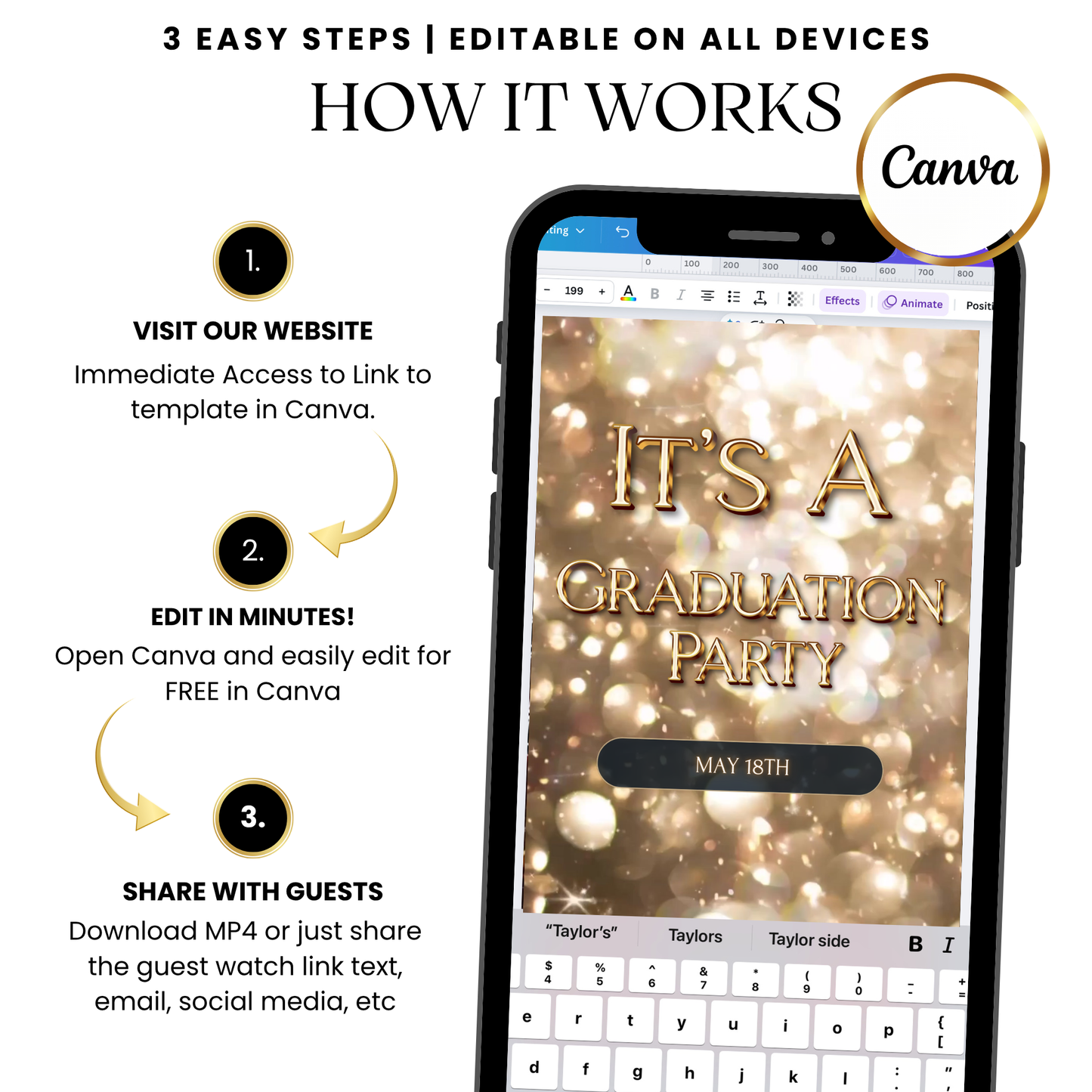 Golden bokeh sparkling animated video invitation