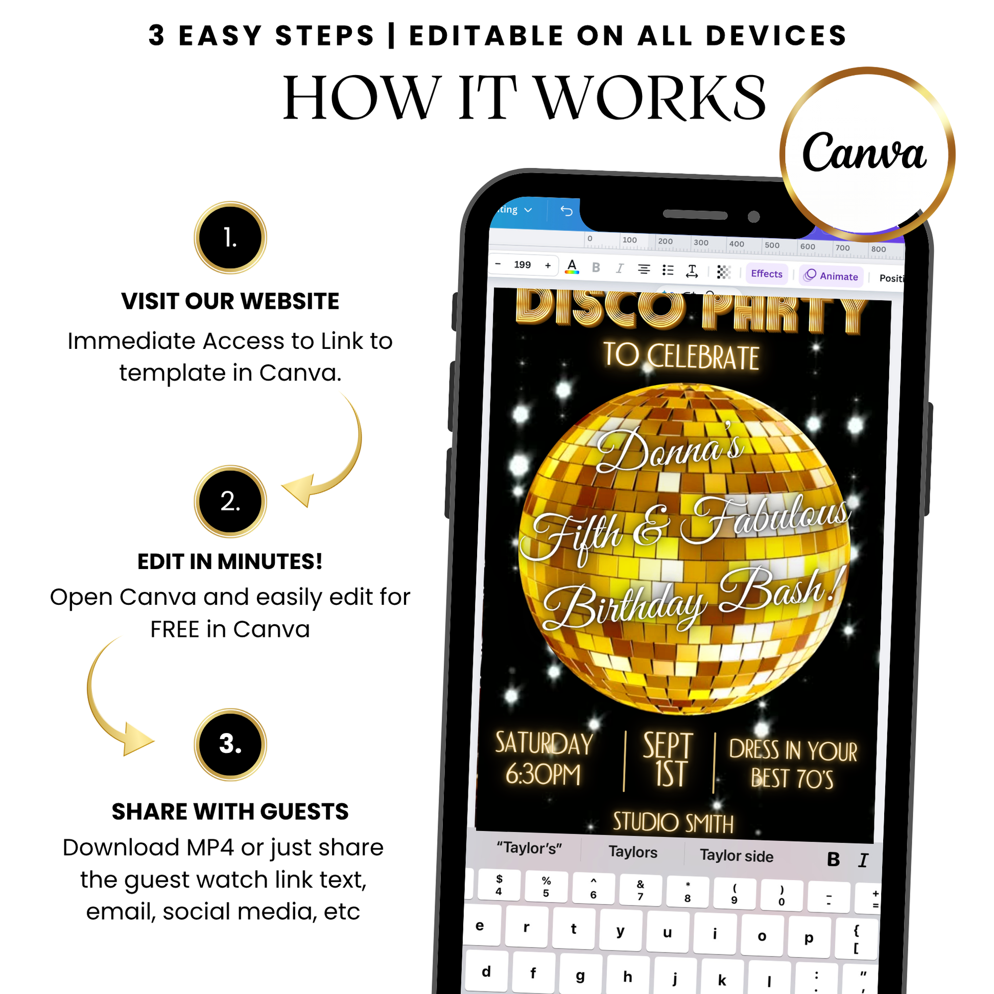 Studio 54 Inspired Gold Video Invite