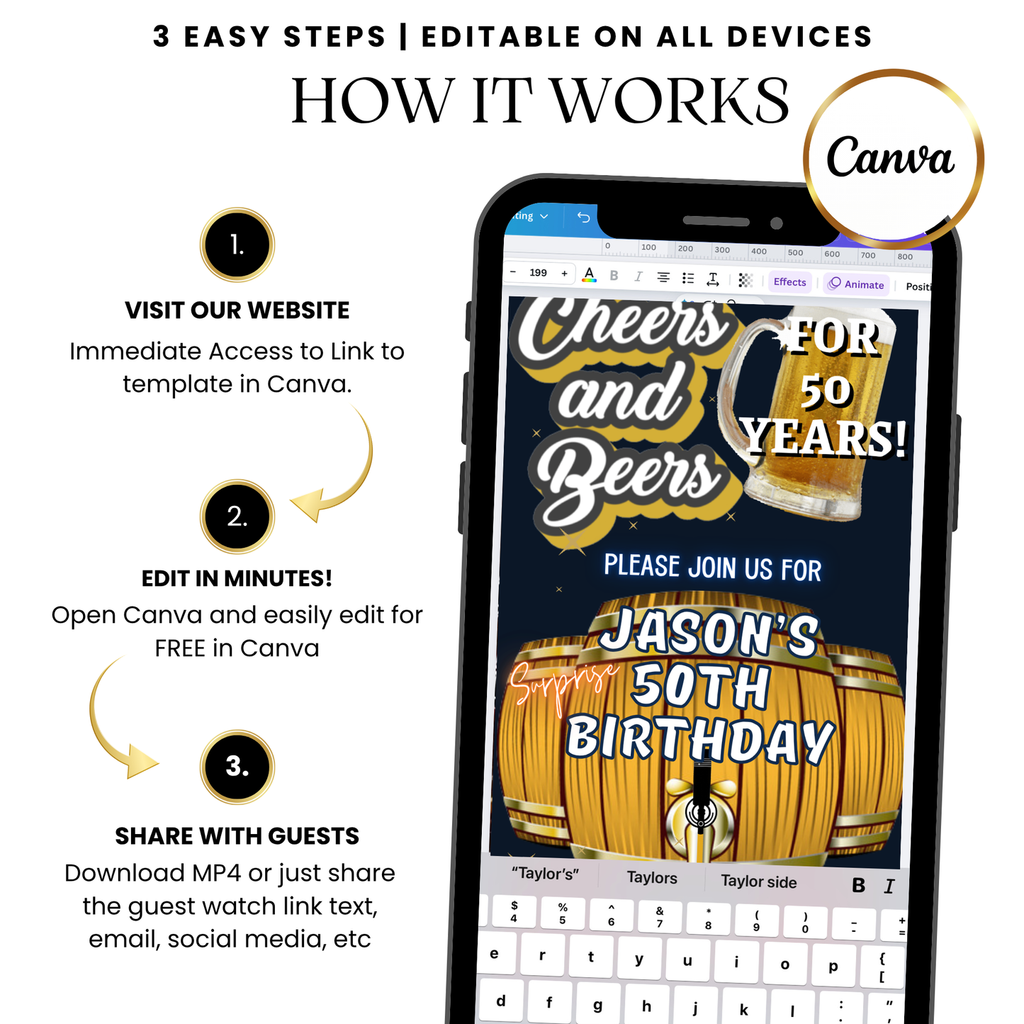 Cheers and Beers 50th Birthday Video Invitation – Beer Themed Surprise Party Evite with Music