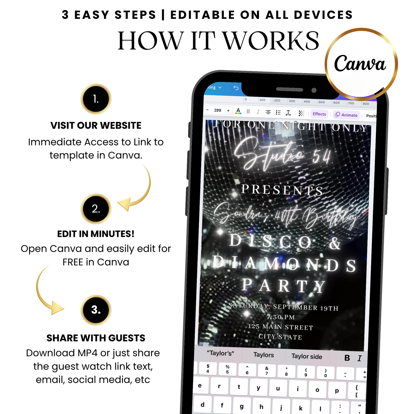 Disco and Diamonds Studio 54 Glam Video Invitation with Music