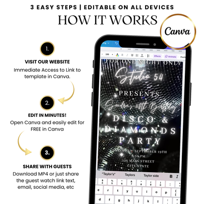 Disco and Diamonds Studio 54 Glam Video Invitation with Music