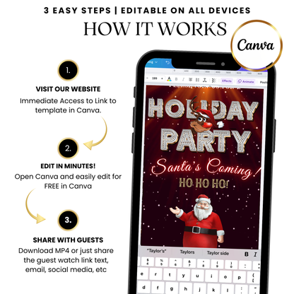 Vertical Santa Deluxe party video invite with gold details