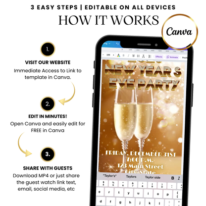 Art Deco golden champagne video invitation for 2026