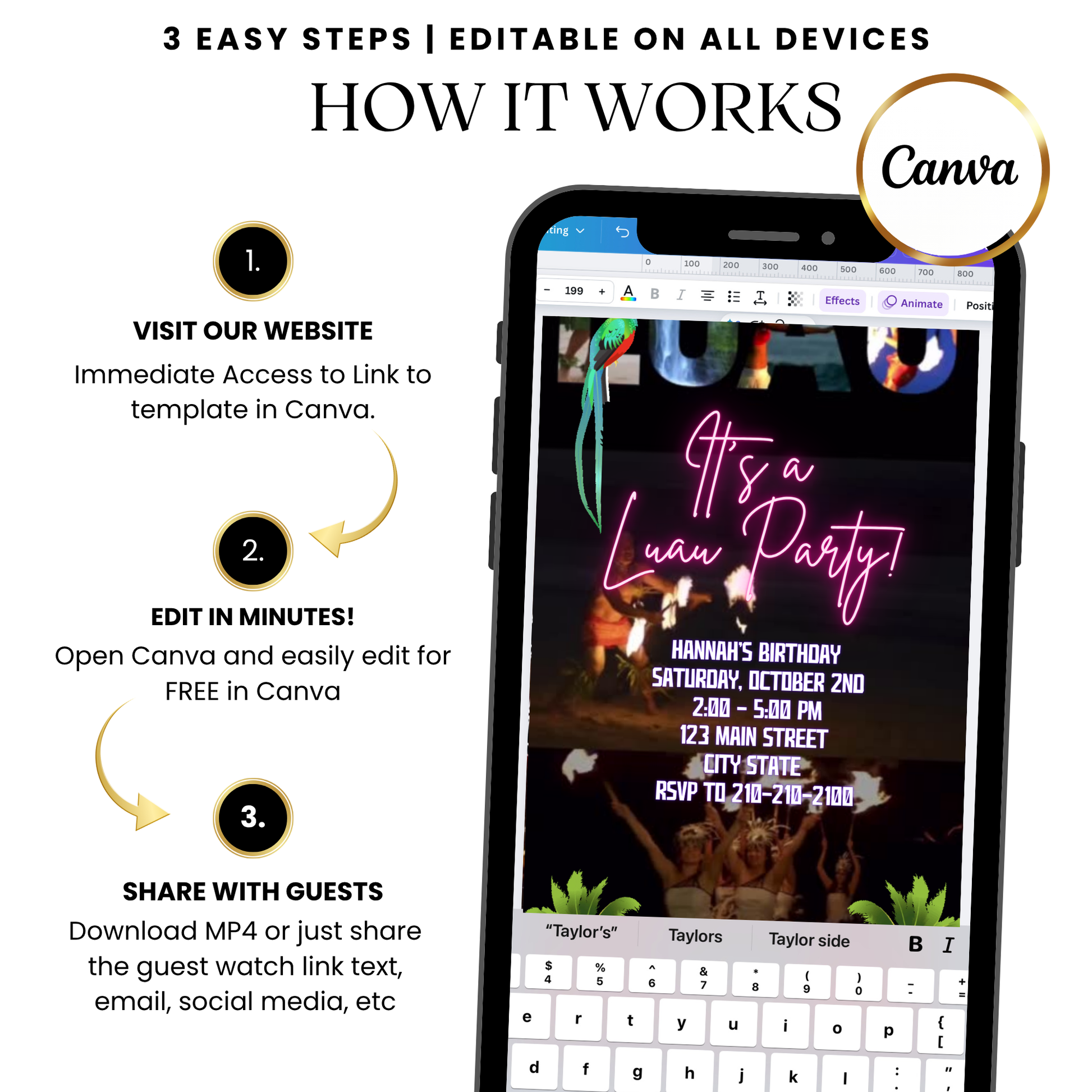 Fire Dance Luau Party Video Invitation Canva Editable