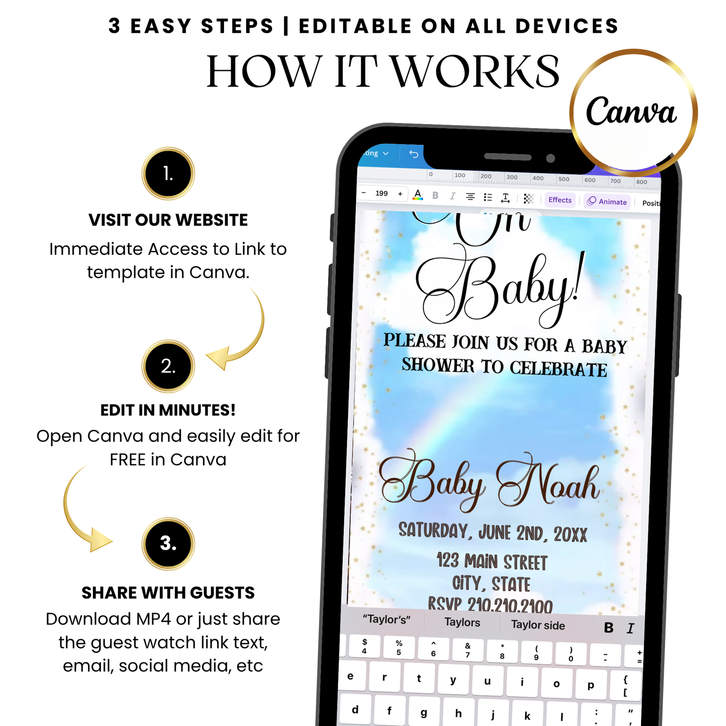 Blue watercolor gender neutral video invitation