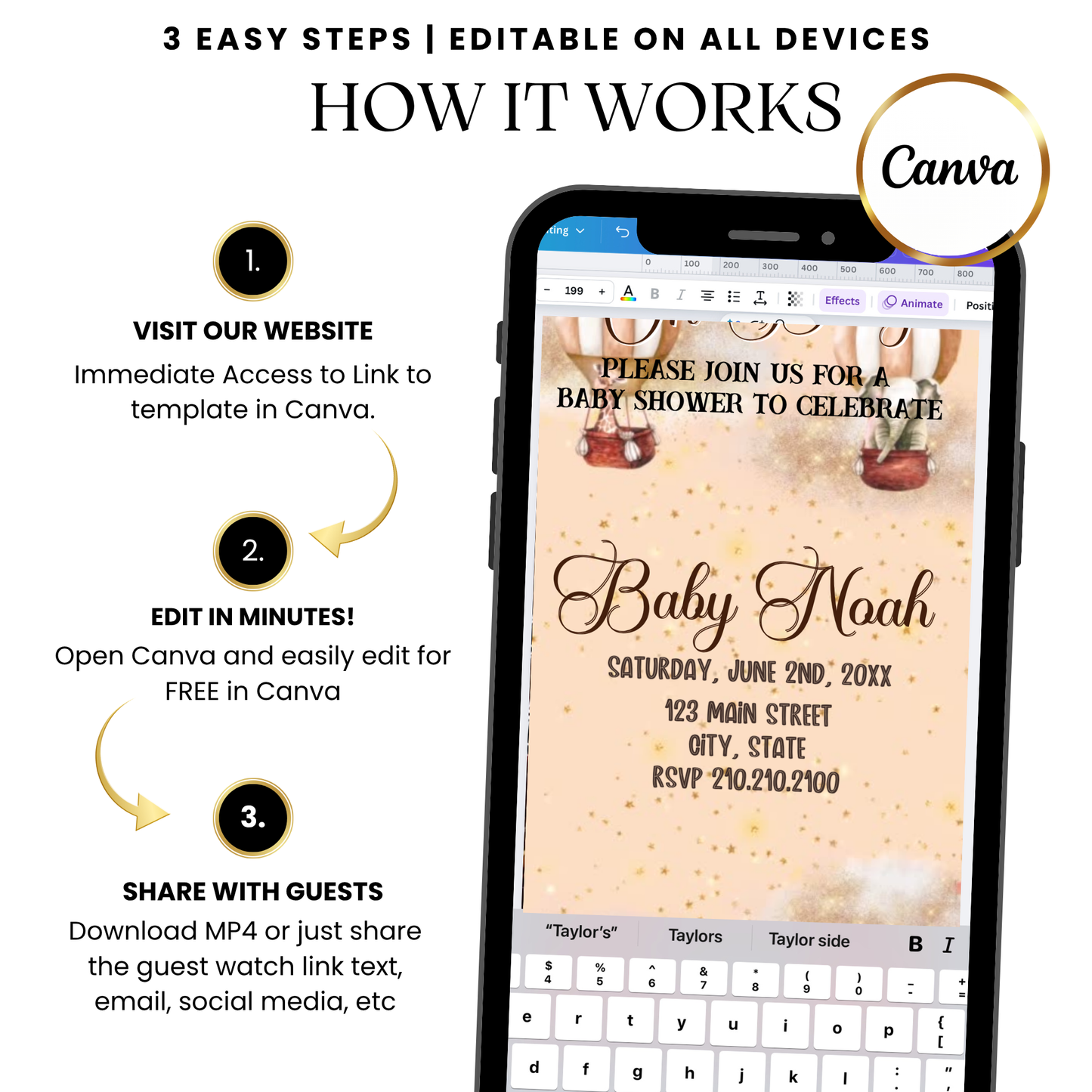 Hot air balloon video invitation template whimsical