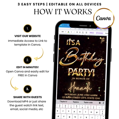 Golden confetti video invitation template sparkle