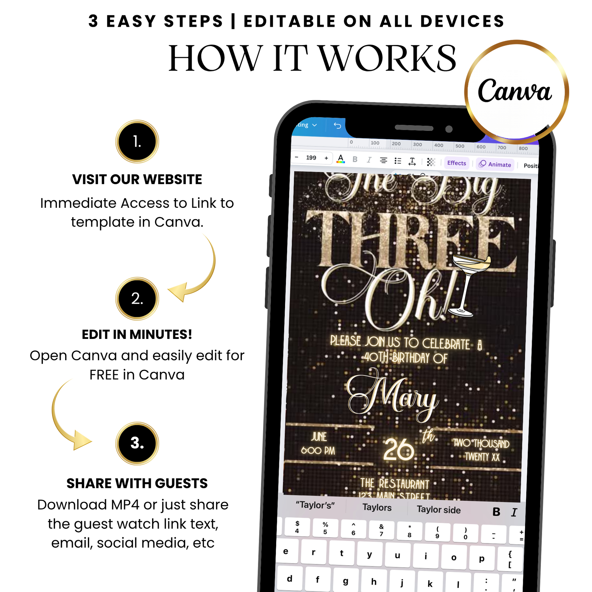 Elegant 30th Birthday Video Invite – Black & Gold Celebration with Music