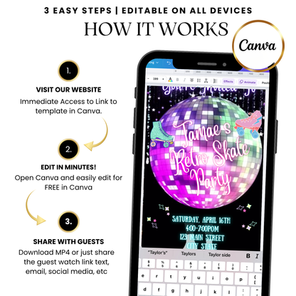 Disco ball skating party video invitation