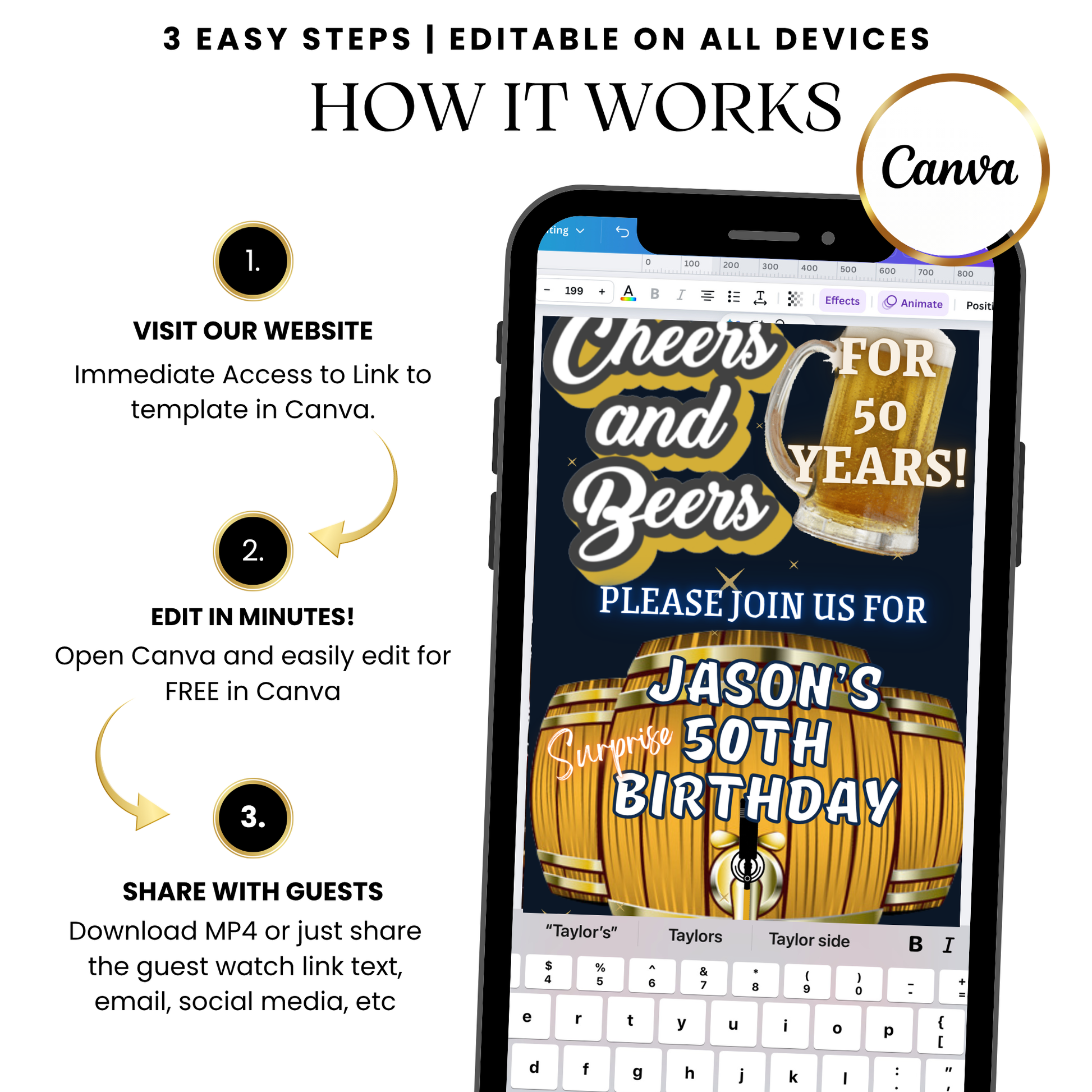 Cheers and beers golden toast video invitation