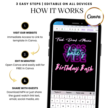 Retro 90s themed digital video invitation template