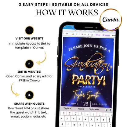 Night sky graduation digital video invitation online