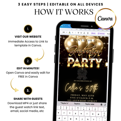 Gold Balloon Glow Digital Video Invitation with Music