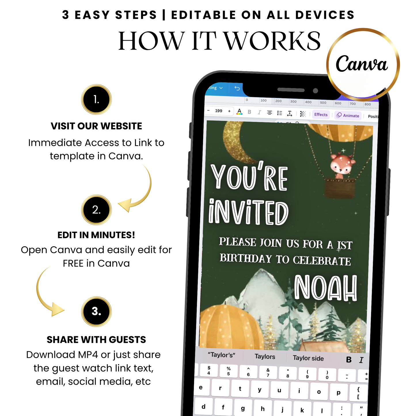 Hot air balloon camping animated video invitation