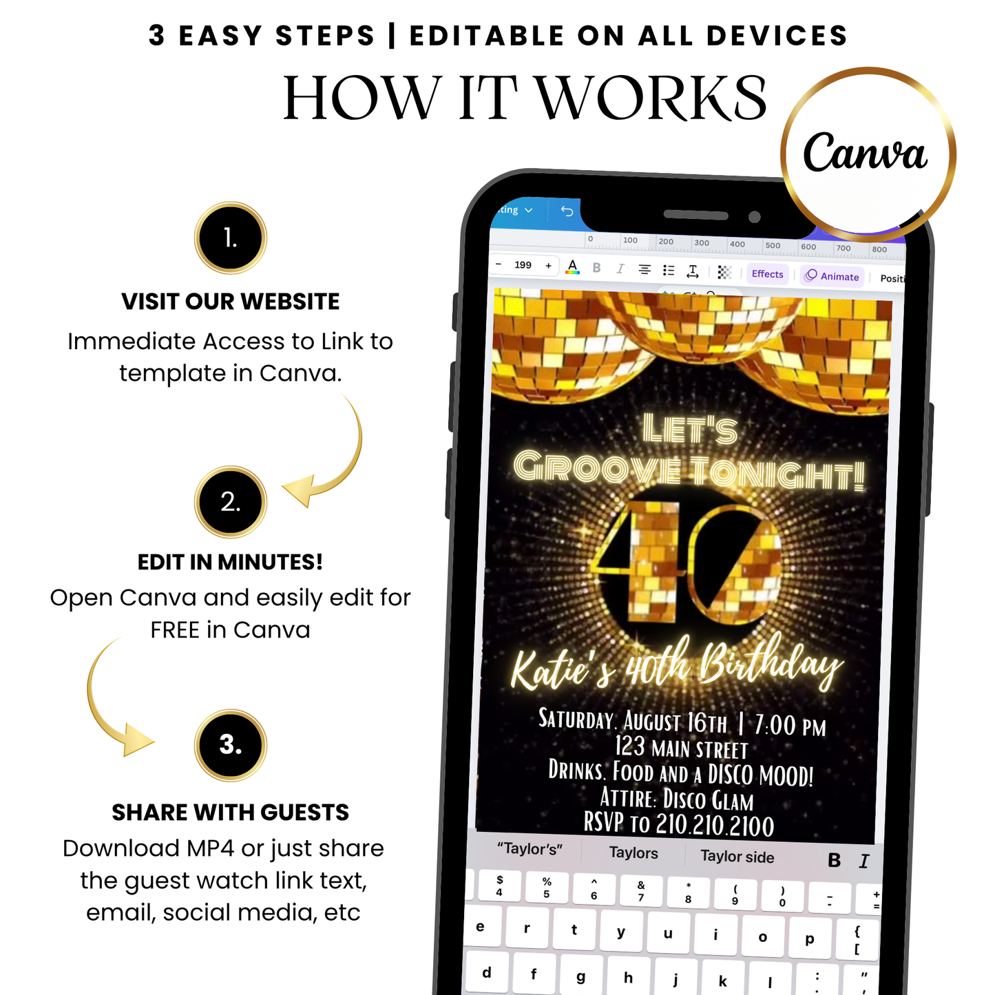 Golden Groove Disco Video Invitation with Music