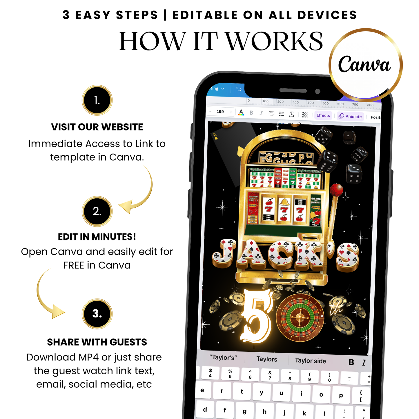 Vegas Theme Party Animated Evite for Mobile Sharing