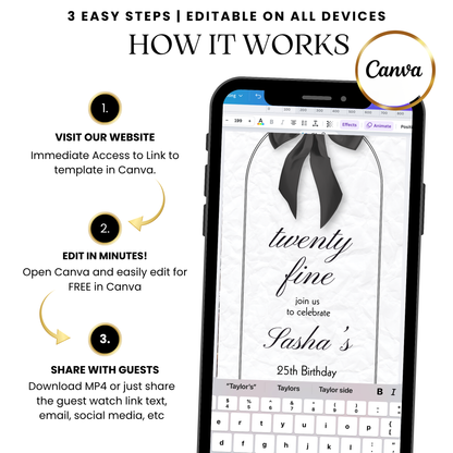 Elegant Twenty Fine Birthday Party Video Invite Instant Download