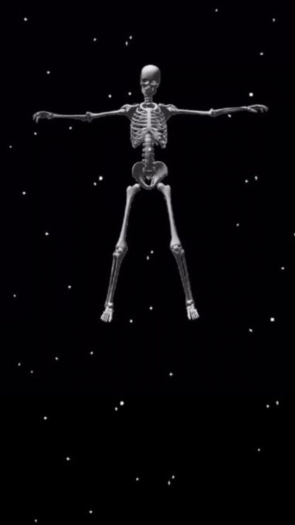 Editable neon skeleton halloween costume party party video invitation displayed on a mobile phone, featuring an animated vertical digital invite with music, created in Canva. This premium video invitation template is designed for sharing by text, email, and social media and works with an interactive RSVP website for easy guest response tracking.