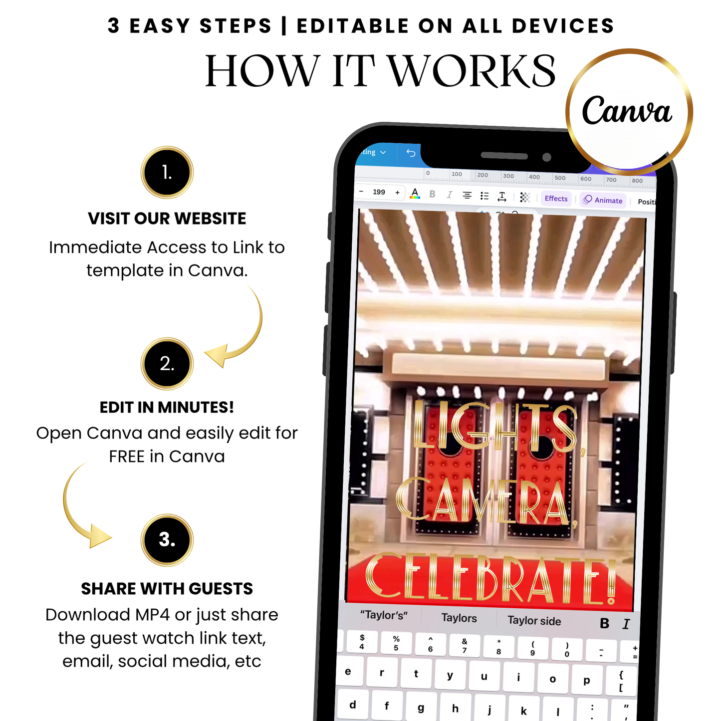 Red carpet starlit night video invitation template