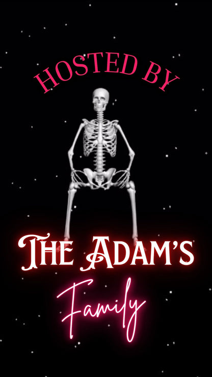 Editable neon skeleton halloween costume party party video invitation displayed on a mobile phone, featuring an animated vertical digital invite with music, created in Canva. This premium video invitation template is designed for sharing by text, email, and social media and works with an interactive RSVP website for easy guest response tracking.