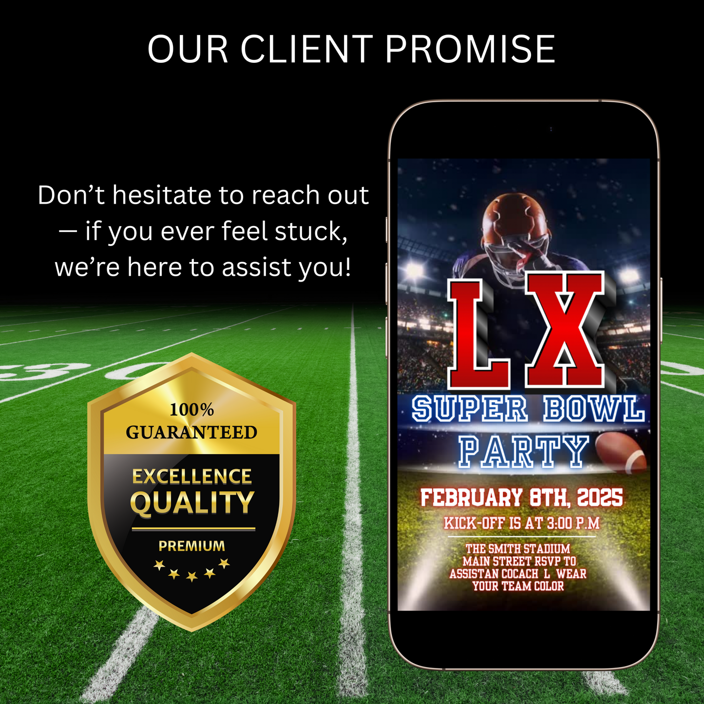 Super Bowl LX Party Video Invitation | Digital Football Canva Template