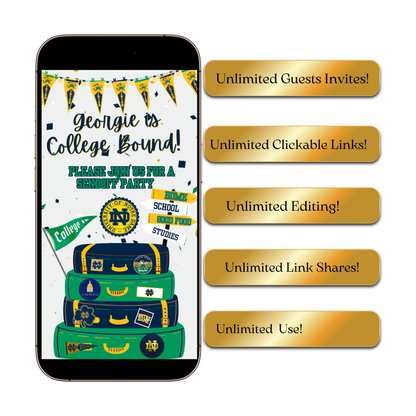 Notre Dame Video-Einladung | Digitale animierte Einladung der Fighting Irish | Bearbeitbare Canva-Vorlage