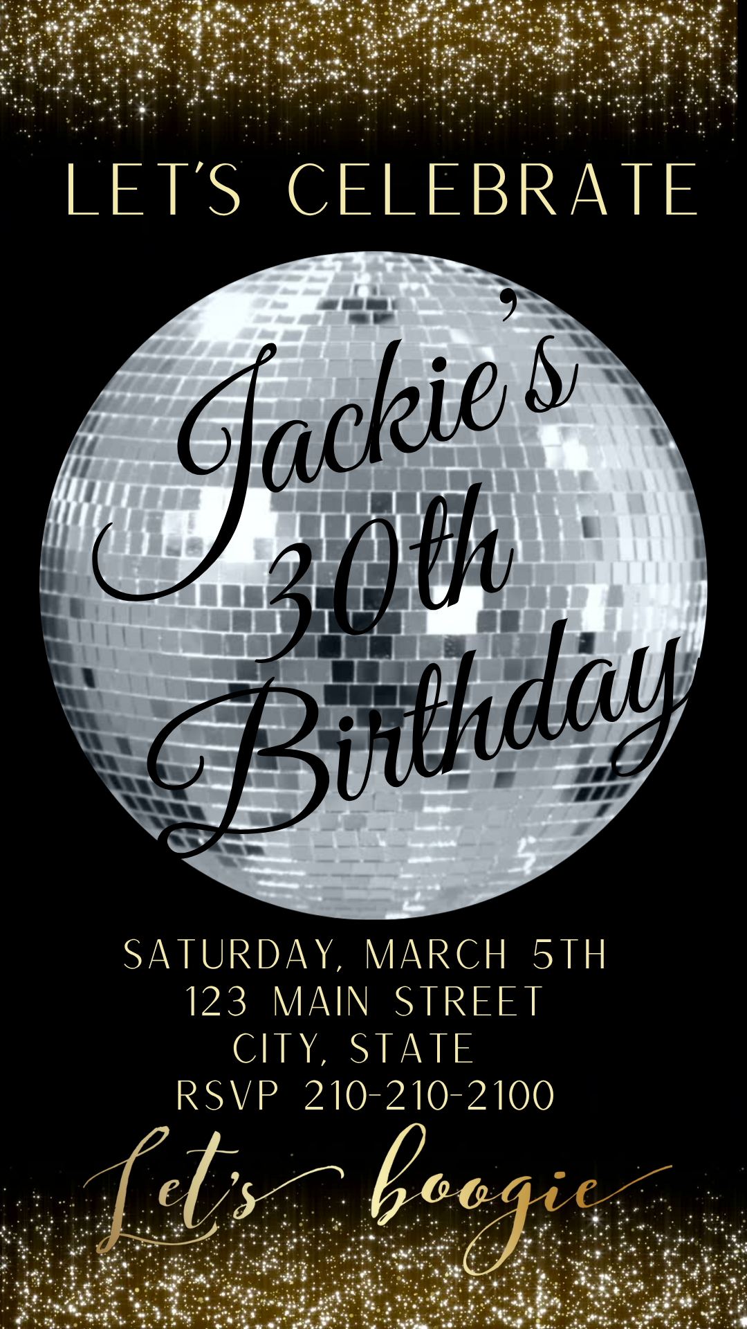 Mirror ball boogie digital video invite card milestone