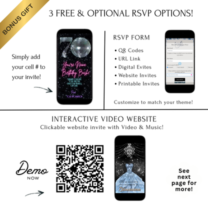 70th Birthday Party Video Invitation | Animated Disco Digital Evite | Editable Canva Invite Template
