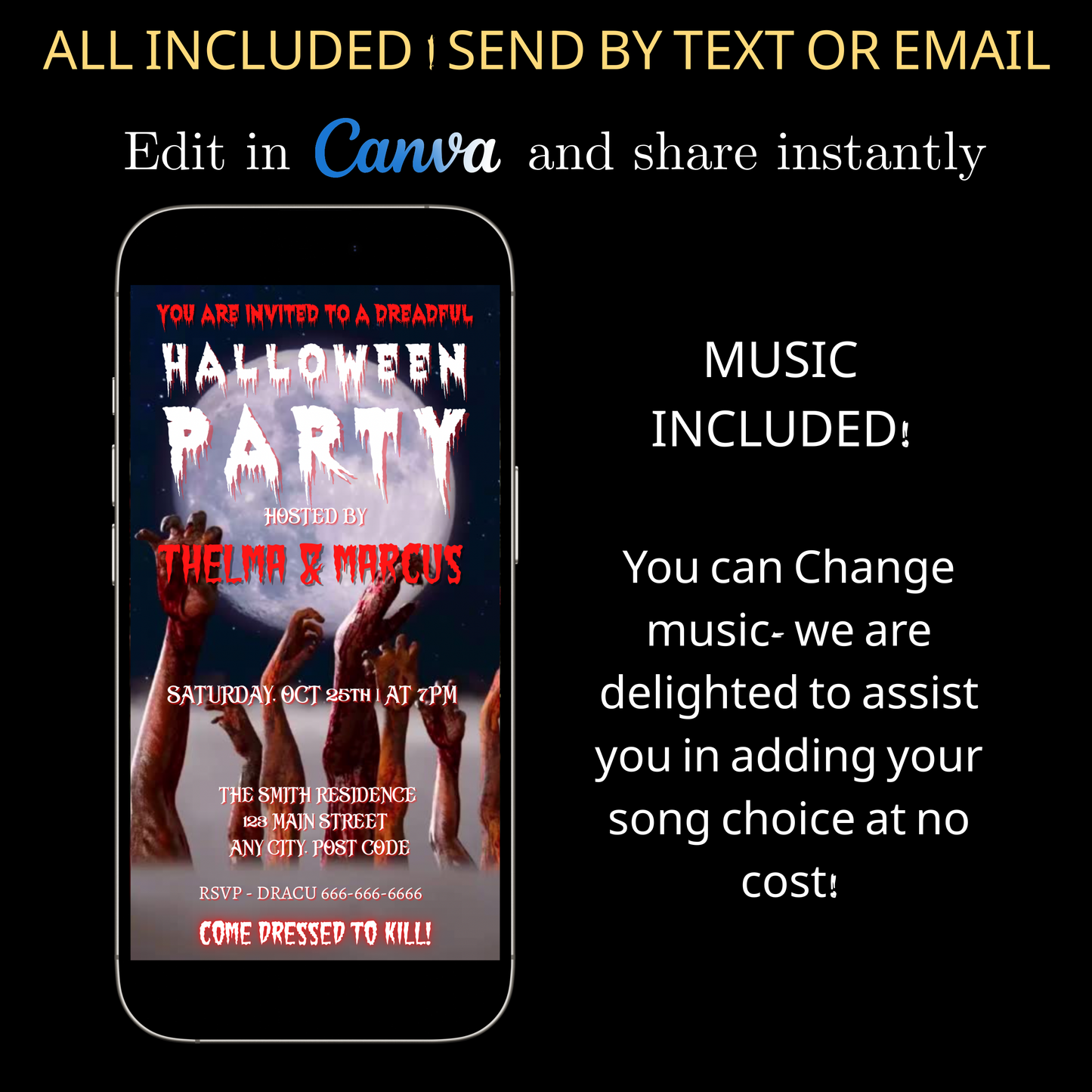 Halloween-Videoeinladung, animierte Zombie-Einladung, bearbeitbare mobile Halloween-Party-Einladung