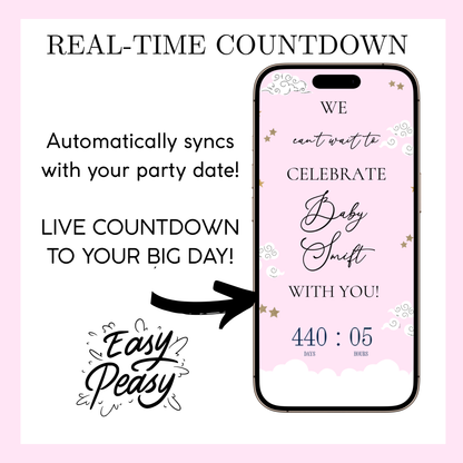 Over the Moon Baby Shower Mini Website | Canva Editable Template | Its a Girl Video Invite