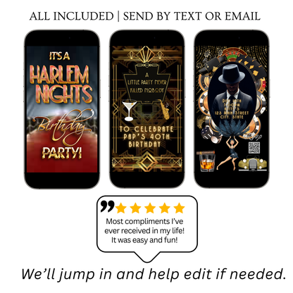 Harlem Nights Video-Einladung | Digitale Great Gatsby-Einladung | Bearbeitbare Canva-Partyvorlage