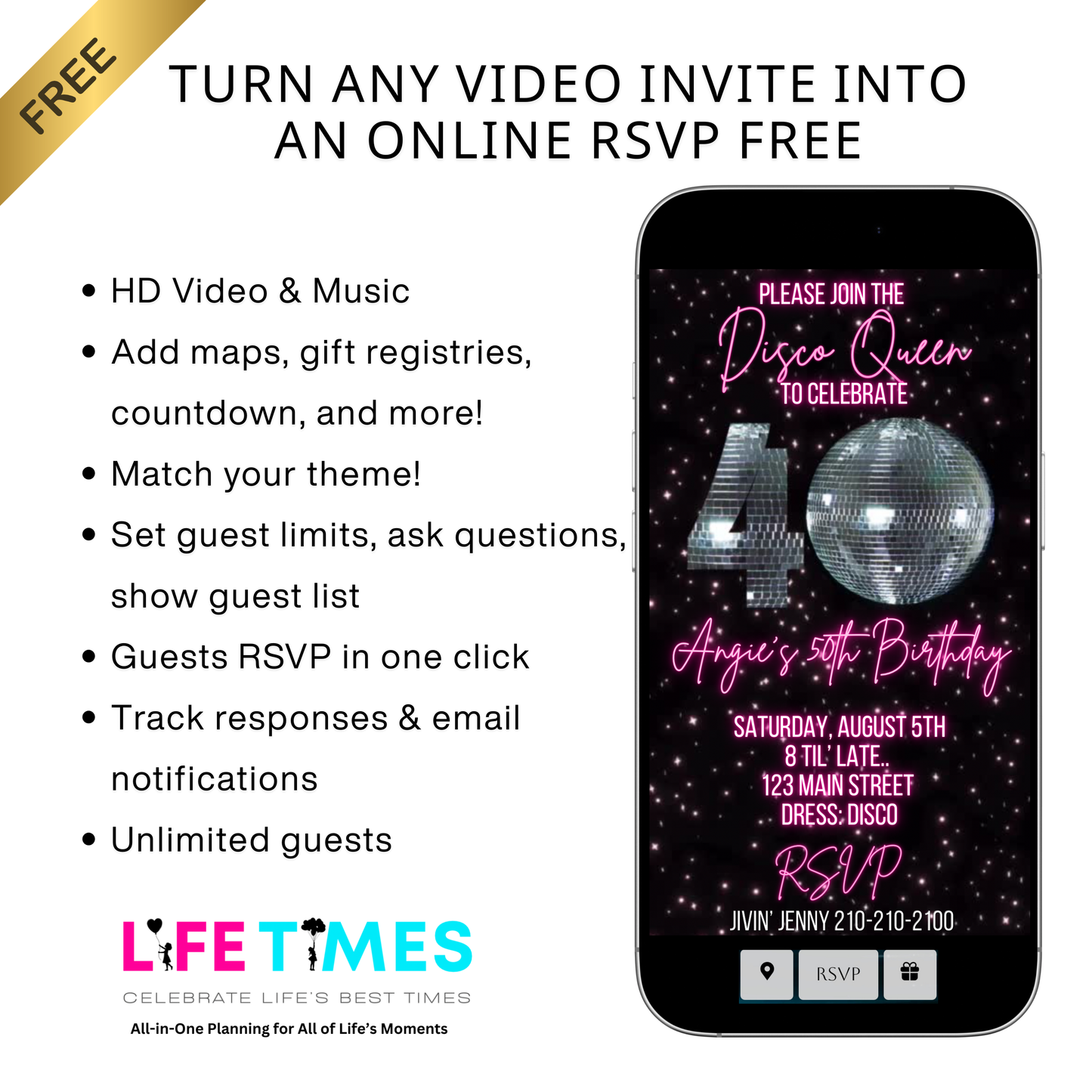 Einladung zum 40. Disco-Video-Geburtstag | Canva-Vorlage