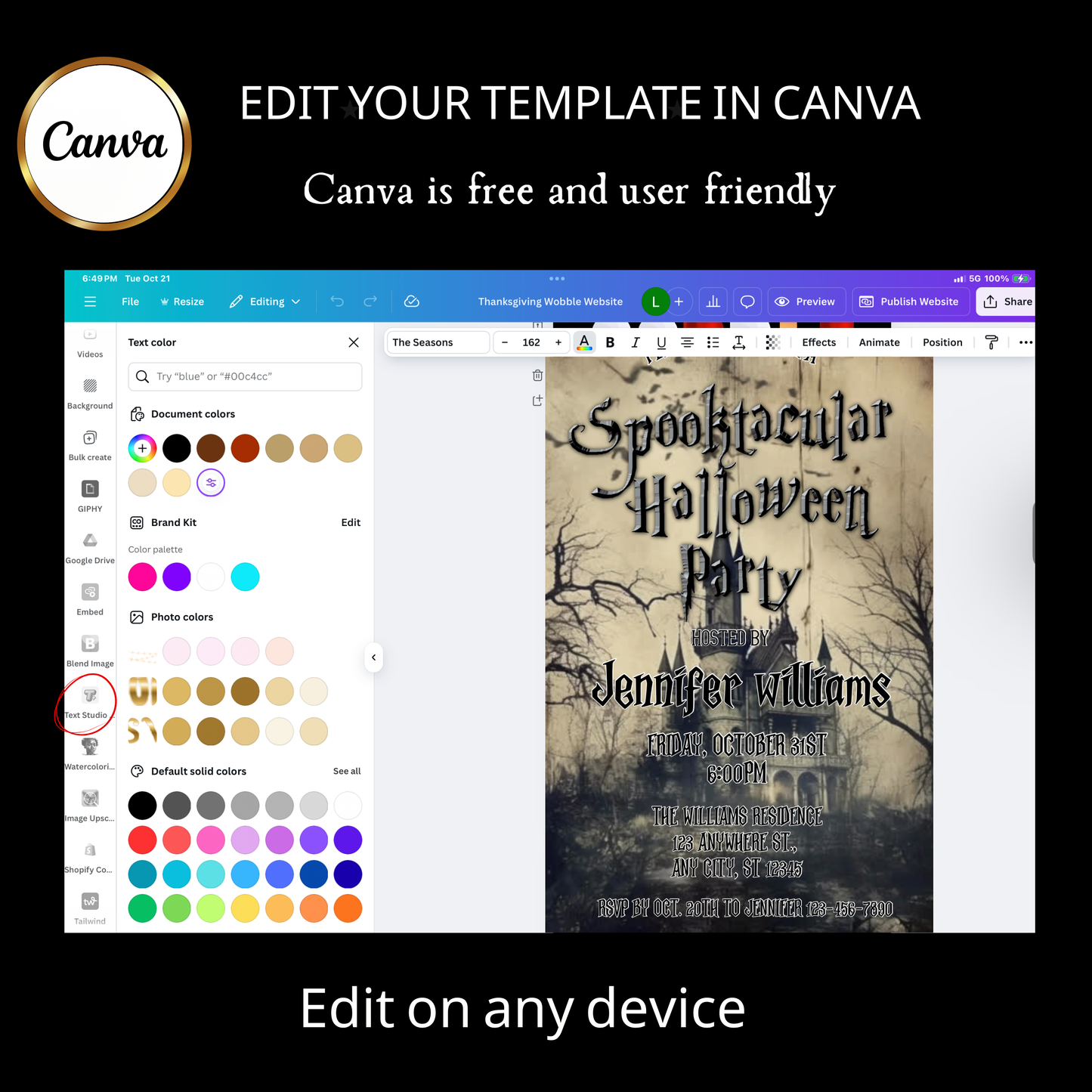 Halloween-Videoeinladung, animierte Halloween-Einladung mit Gruselmotiv, bearbeitbare mobile Einladung zur Halloween-Party