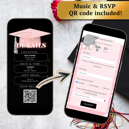 Graduation Party Video Invitation | Digital Graduation Invite for Her | Editable Online RSVP Evite Canva Template