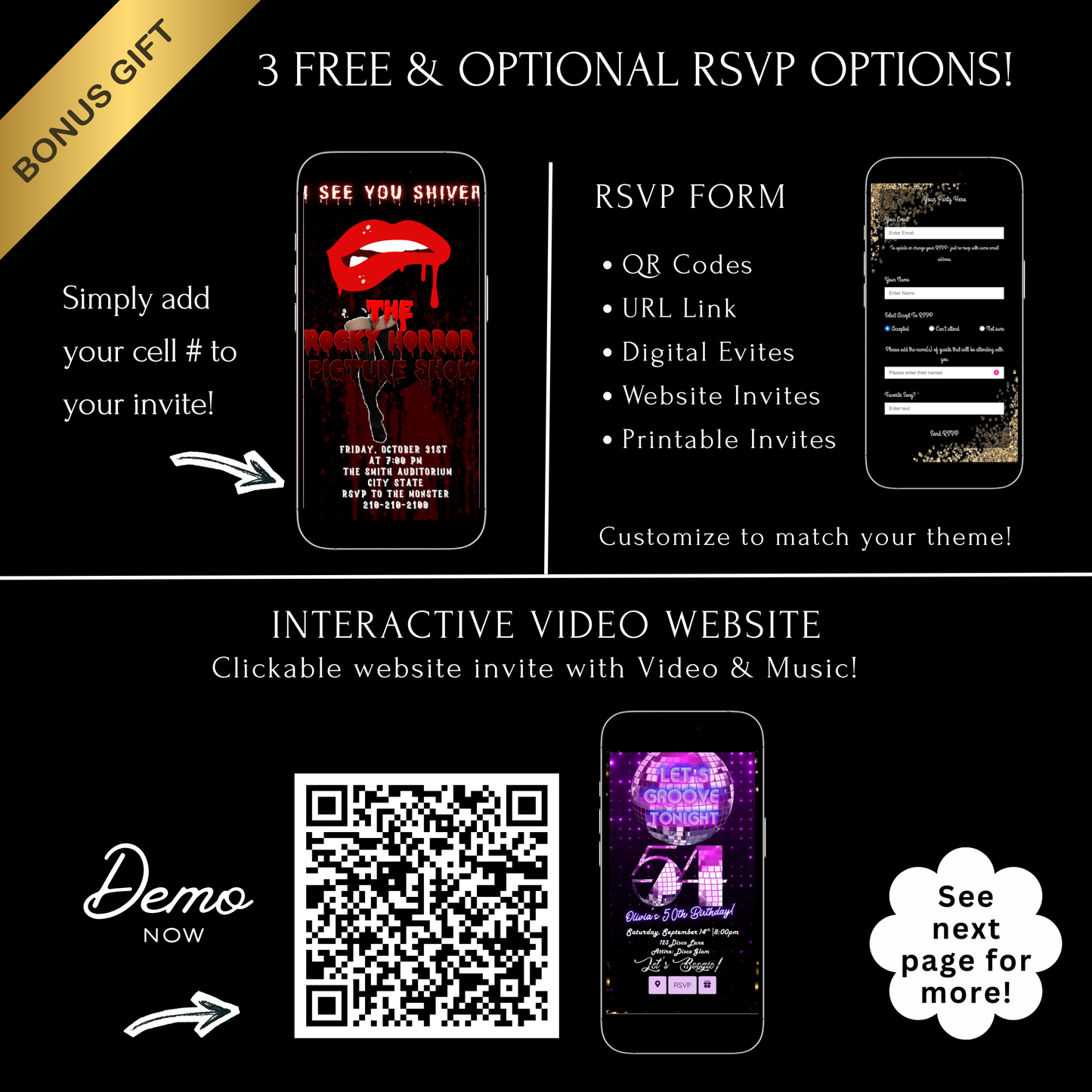 Halloween-Videoeinladung, animierte Einladung zur Rocky Horror Picture Show, bearbeitbare mobile Halloween-Party-Einladung