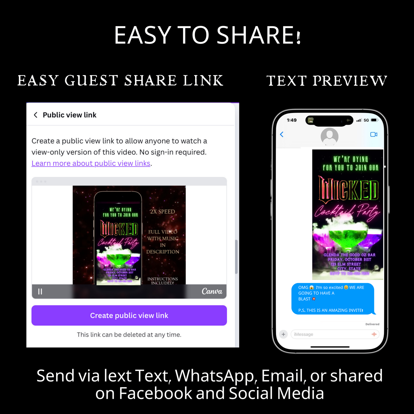 Halloween Video Invitation, Wicked Animated Invite, Editable Halloween Party Mobile Evite