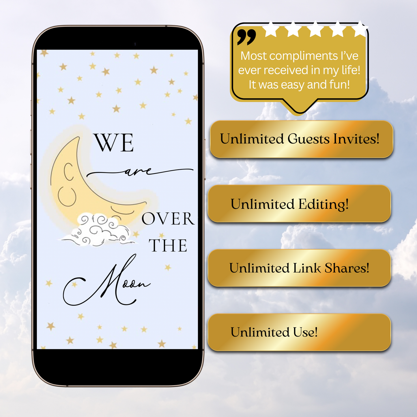 Over the Moon Baby Shower Video Invitation - Stars and Moon Baby Shower Mobile Evite