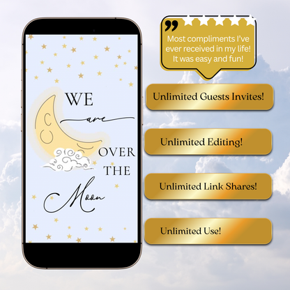 Over the Moon Baby Shower Video Invitation - Stars and Moon Baby Shower Mobile Evite