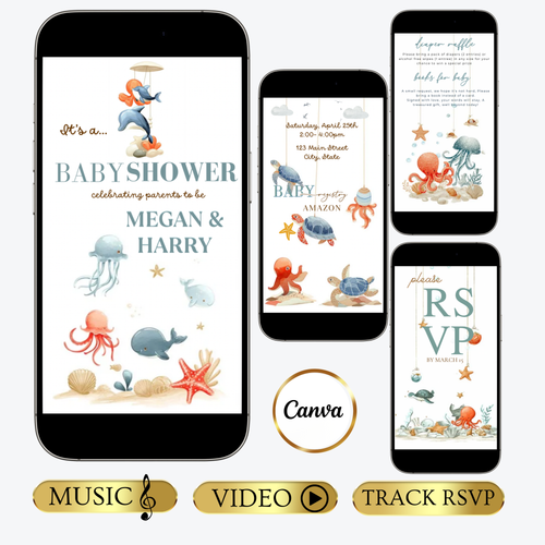 Under the Sea Baby Shower Video Invite with RSVP | Ocean Animal Canva Template Invite